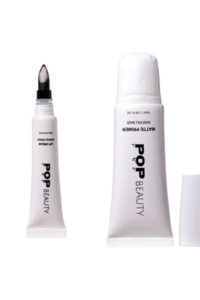 POP Beauty كريم تقشير الشفاه (وردي) وقاعدة مكياج لتقليل المسام