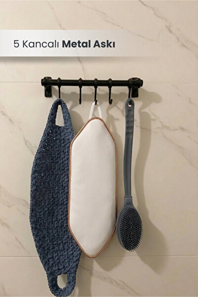 Orvila Umeraș pentru baie și bucătărie din metal negru cu 5 cârlige tijă 24 cm