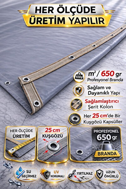 Branda Noktası 650 Gr/m² Profesyonel Kapsüllü Gri Polyester Branda – Su ve UV...