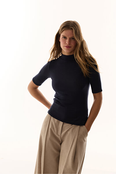 Penti Navy Blue Cashmere Blend Turtleneck Long Sleeve Top