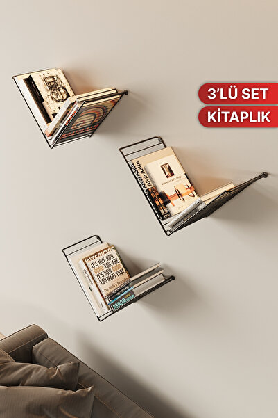 Bino 3’lü Set Duvar Rafı Metal Kitaplık Organizer Dekoratif Çok Amaçlı Modern...