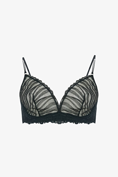 Penti Black Glam Brode Zebra Pattern Underwire Unpadded Gatherer Bra