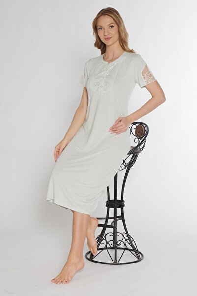 FLZ Classic Lace Detail Short Sleeve Stylish Elegant Nightgown 38-30