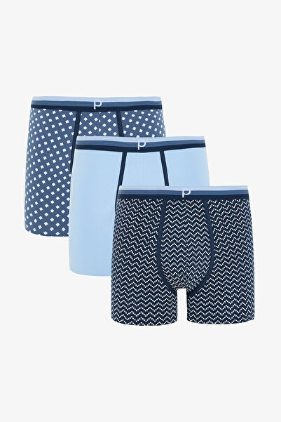 Penti Light Blue Men's Geometric Patterned 3-Piece Boxer