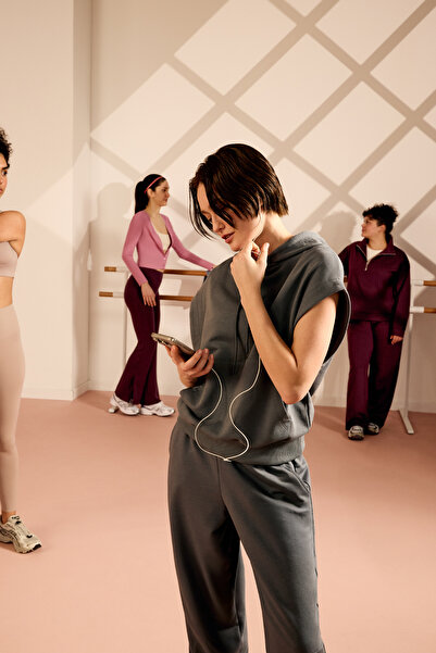 Penti Gri Yüksek Bel Pileli Günlük Pantolon