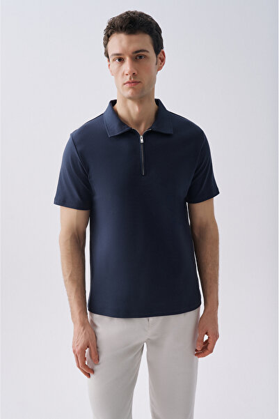 Mudo Erkek Lacivert Fermuarlı Polo Yaka T-Shirt