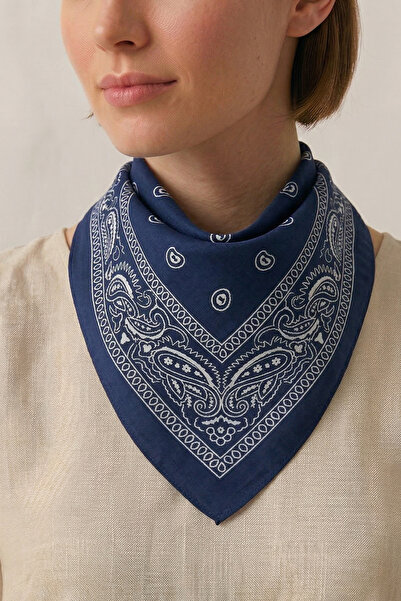 PETEK AKSESUAR باندانا منقوشة باللون الأزرق الداكن للجنسين