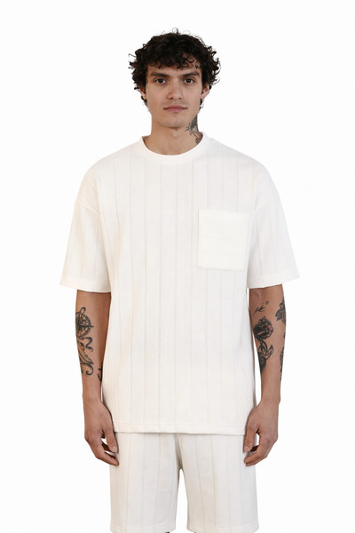 İLKCET MODA Με τσέπες Fence Çizgi Λεπτομέρεια oversized Μπλουζάκι