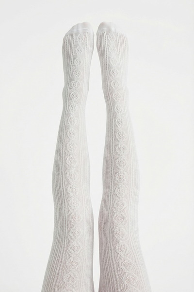 Penti Girl's White Pretty Daisy Fishnet Pantyhose