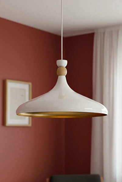 Bamyum Champion Beyaz Ahşap Şapka Tekli Avize Sarkıt Salon Mutfak Cafe Butik ...