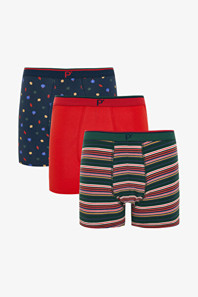 Penti Men's New Year Patterned Mid-Waist 3-Piece Boxer