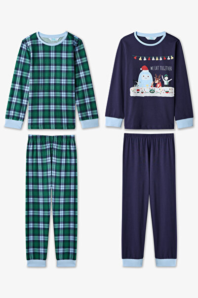 Penti Set de pijamale din bumbac cu mânecă lungă în carouri pentru băieți, 2 ...