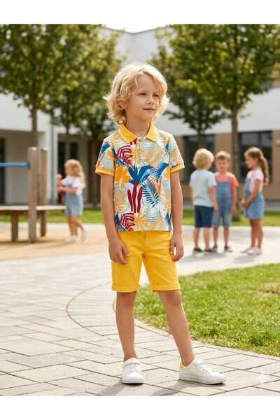 Hilal Akıncı Kids Tricou cu guler cu model pentru băieți Pantaloni scurți din...