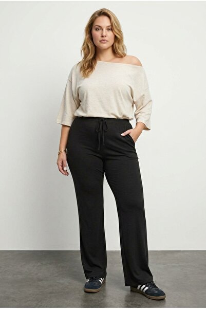 Stil Diva Pantaloni largi, fără buzunare, cu talie elastică și șireturi 037392