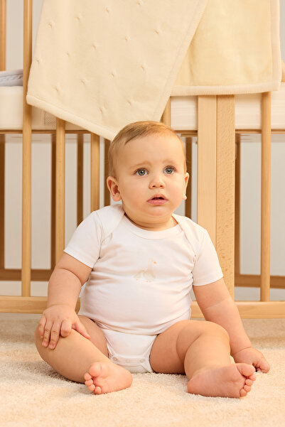 Minycenter Unisex Ördek Patterned 2-Piece Bodysuit Newborn-24 Months Ecru