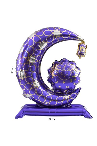 partidolu Purple Color Standing Ramadan Moon Star Oil Lamp Themed Foil Balloo...