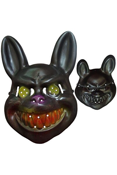 partidolu قطعة واحدة من قناع الأرنب القاتل البلاستيكي للهالوين - لون أسود دموي