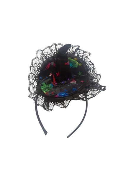 partidolu هالوين اللون الأسود الهولوغرام مخيف قبعة الساحرة على شكل تول التاج