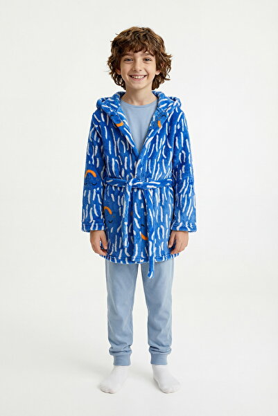 Penti Midnight Blue Boy's Yeti Monster Patterned Dressing Gown