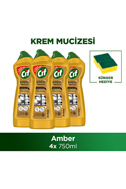 Cif Krem Mucize Yüzey Temizleyici Altın Işıltısı 750 ml x4 + Sünger Hediye
