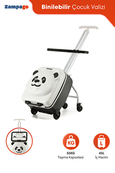 Zampago Panda Tasarımlı Oturulabilir Çocuk Valizi – Düşme Engelleyici, Seyaha...