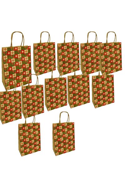 partidolu Kraft Christmas Gift Bag with Handle 21X15 cm 12 Pieces Snow Patter...