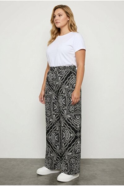 Stil Diva Pantaloni cu talie elastică mărime mare cu buzunare cu picior larg ...