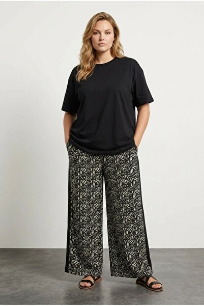 Stil Diva Pantaloni largi, cu picioare largi, cu talie elastică, cu buzunare ...