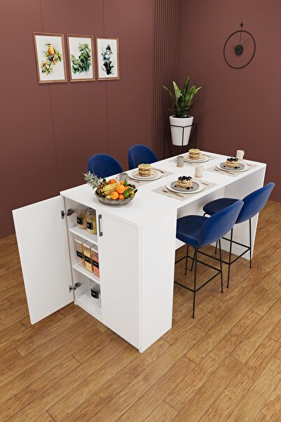 asratrend %100 MDFLAM 150cm Dolaplı Yüksek Mutfak Adası Yemek ve Bar Masası M...
