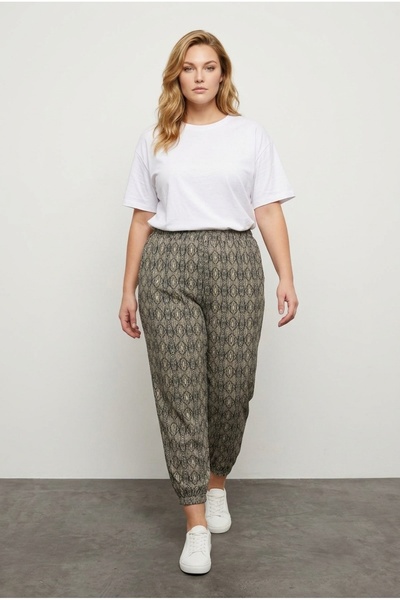 Stil Diva بنطال بجيوب منقوشة بخصر وساق مطاطية مقاس كبير 303301