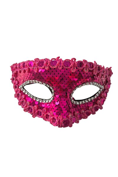 partidolu قناع حفلات مزين بالترتر باللون الوردي مع خلفية مطاطية فاخرة قطعة واحدة