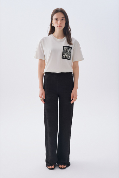 Mudo Elastic Waist Taupe Wide Leg Knitted Pants