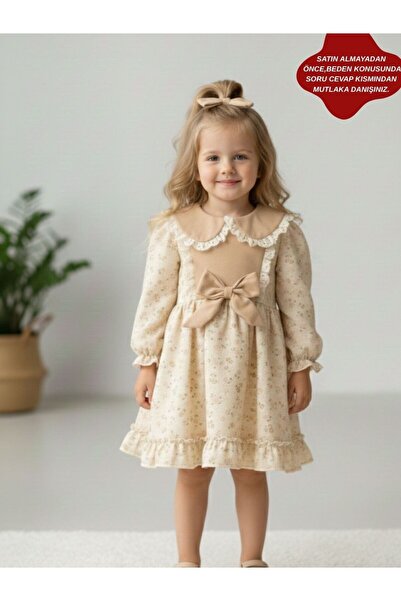 aysskids فستان سانابيل للفتيات بأكمام طويلة وياقة دانتيل مع تنورة مكشكشة، منا...