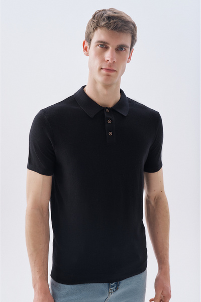 Mudo Buttoned Polo Neck Short Sleeve Knitwear Sweater