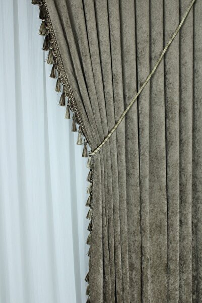 MebelPort Curtain Шенилна завеса за фон ДВОЙНО КРИЛО с пискюл по краищата (дя...