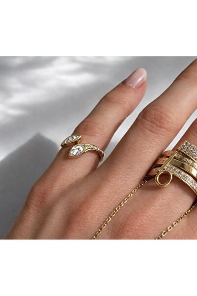 Markiz Takı خاتم إصبع صغير مزدوج قابل للتعديل مرصّع بالأحجار