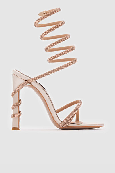 TOGO Bej Saten Taşlı Kadın Abiye Ayakkabı [060239]