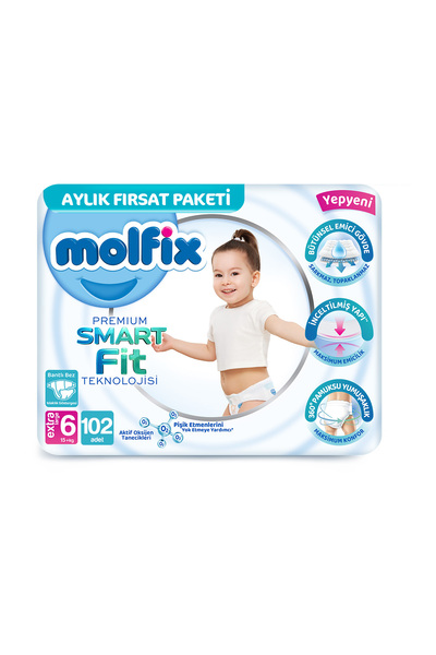 Molfix Premium Smart Fit Aylık Fırsat Paketi 6 Beden Extra Large 102 Adet