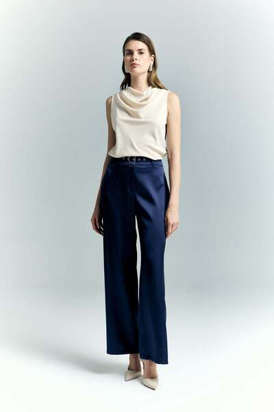 Sateen Lisa Kemer Детальні сатинові штани - Синій