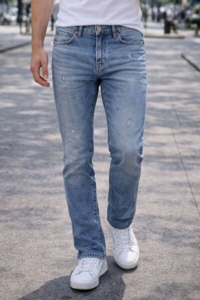 CEDY DENIM Férfi törtkék karcsúsított farmernadrág - 5 zsebes, gombos és lycr...