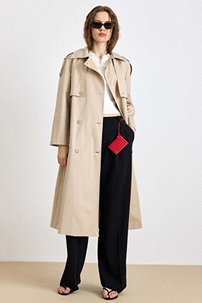 Olcay Water-Repellent Feature Trench Coat with Cape and Scarf Detail Bej 6830