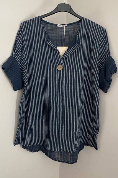 AYASOFYA OTANTIK Жіноча італійська блакитна смугаста 3/4 рукава Oversize віль...