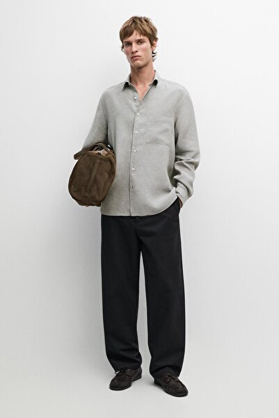 Massimo Dutti Cep detaylı %100 keten gömlek