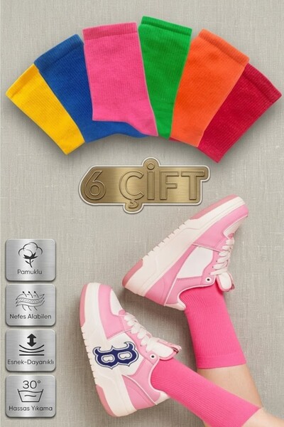 Socks Stores مجموعة من 6 جوارب نيون ملونة للجنسين جوارب تنس عادية للرجال والنساء