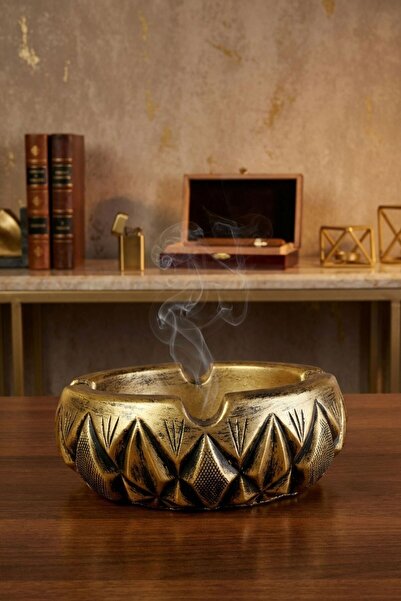 Evene Küllük Altın Eskitme Kül Tablası Dekoratif Küllük Model 3