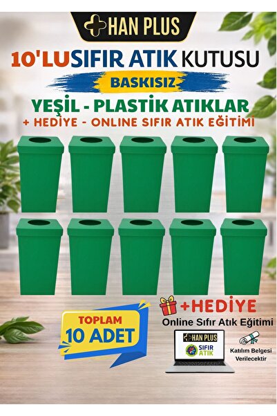 HAN PLUS Geri Dönüşüm Kutusu Seti | 10 Adet BASKISIZ- YEŞİL | Sıfır Atık Kutu...
