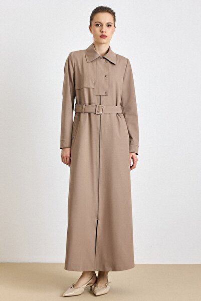 Olcay Fermur Closure with Snap Detail Lined Pardesü Taş 6840