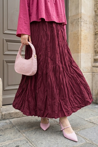 InStyle Ελαστική Φούστα με Λάστιχο στη Μέση, Κόκκινο Βουργουνδίας