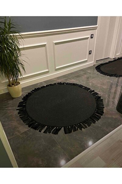 Halımax Milda 41 Siyah Püsküllü Jüt Hasırlı El Örgüsü Çift Taraflı Kilim Yuva...