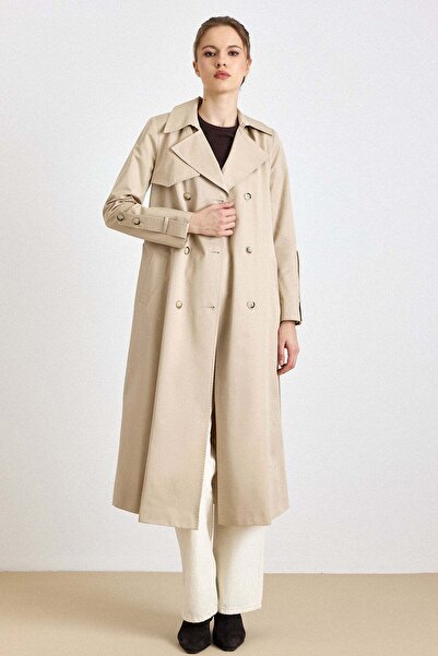 Olcay Pelerin Detaylı Punto Dikişli Su İtici Özellikli Trençkot BEJ 6826